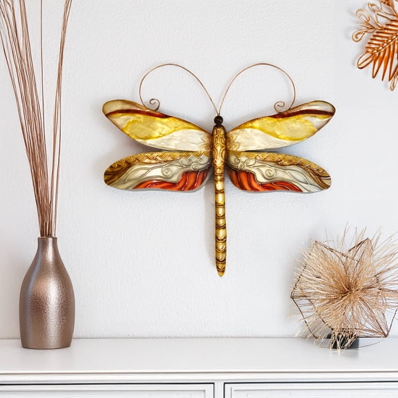 Eangee Home Design Dragonfly Wall Decor Pearl Tan And Brown, Capiz and Metal, Indoor / Outdoor Safe, 14x1x12 Inches
