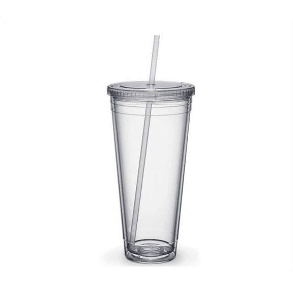 Insulated Tumblers Double Wall Clear Plastic Tumblers 1 Pack 24oz Tumblers with Lids and Straws,Reusable Cups With Straw,Perfect for Parties, Birthdays,Gifts (24oz, Transparent)