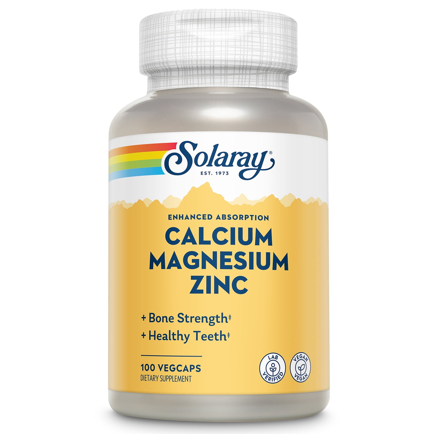 Solaray Calcium Magnesium Zinc Supplement, with Cal & Mag Citrate, Strong Bones & Teeth Support, Easy to Swallow Capsules, Vegan, 60 Day Money Back Guarantee (100 CT)