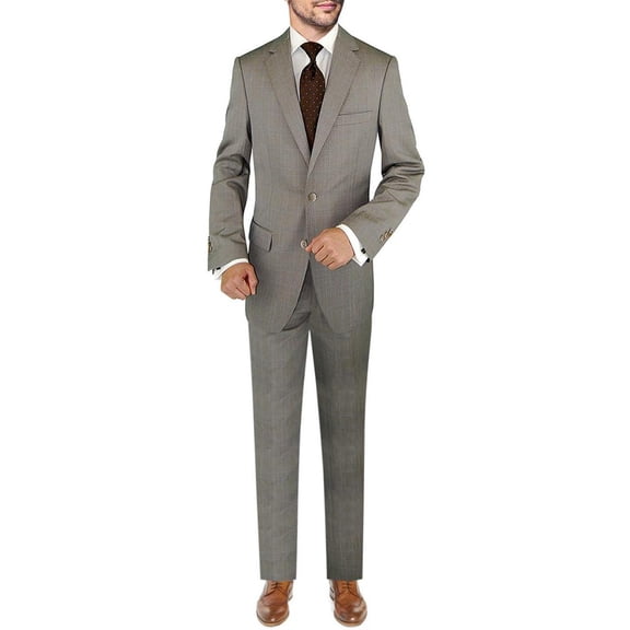 Mens Side-vent 3-piece Light Brown Wool Trim Fit Suit DTI