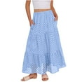 thumbnail image 3 of QATAINLAV Womens High Waisted Tiered Midi Skirts with Pockets Casual Loose Eyelet Hollow Out Boho Skirt Beach Vacation Clothes, Light Blue, S,, 3 of 9