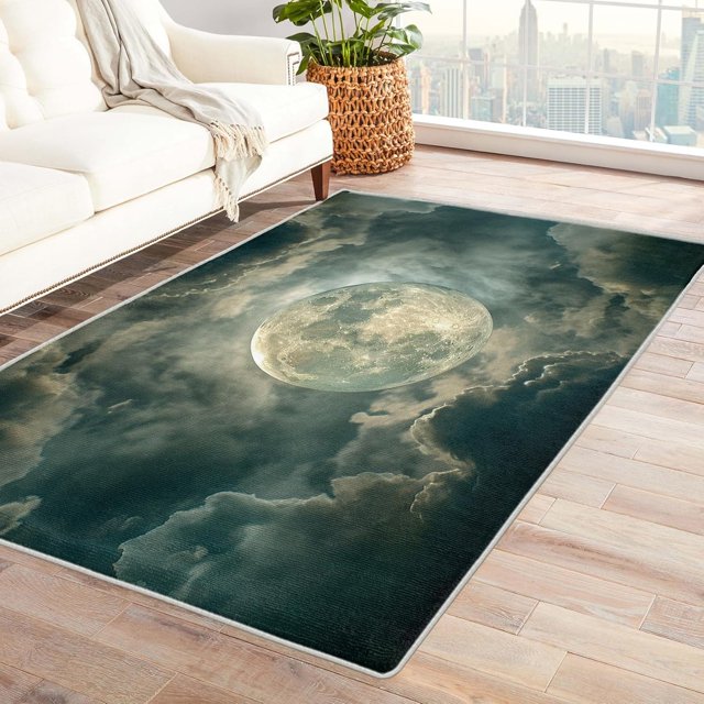 Moon Rugs for Living Room Bedroom Entryway - Cloud Rug 2x3 - Aesthetic Carpet for Home Decor - Washable Non Slip Patterned Indoor Small Area Rug - Soft & Low Pile (ZJ&383)