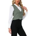 thumbnail image 4 of Allegra K Vintage Plaid Vest for Women's V Neck Single Breasted Sleeveless Racerback Waistcoat L Dark Green, 4 of 6