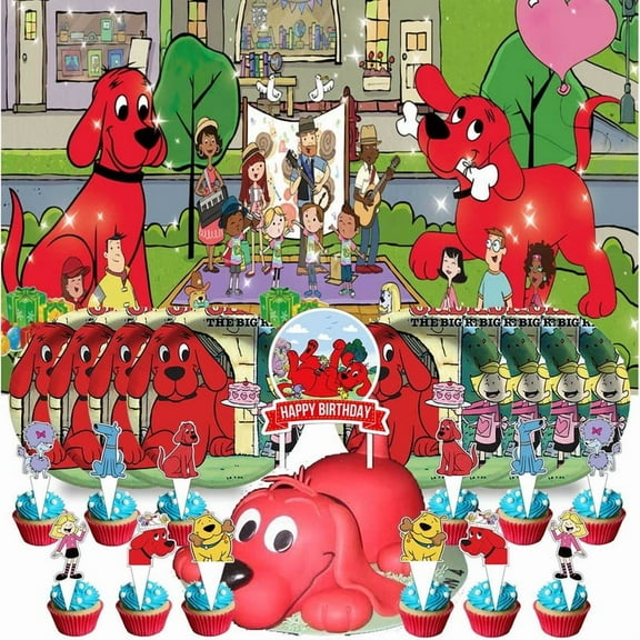 Clifford the Big Red Dog Birthday Supplies Plates Decorations Decor Backdrop Banner Cake Topper Fans