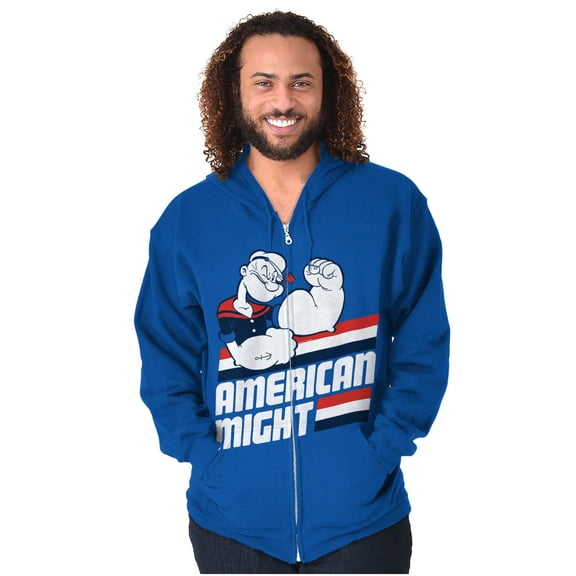 Popeye The Sailor Man American Might Unisex Plus Size Zip Hoodie Brisco Brands 3X