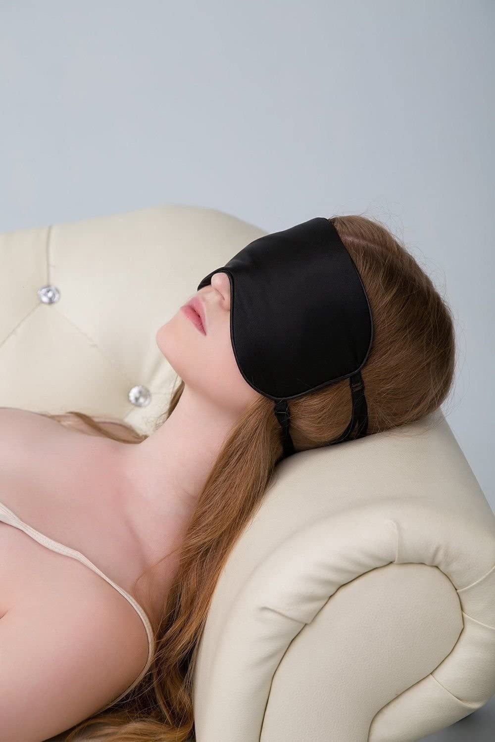 Mulberry Silk Sleep Mask with 2 Adjustable Straps, Black Light Blocking Eye Cover