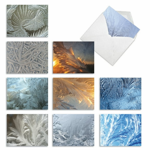10 Pack All Occasion Blank Note Cards With Envelopes - Ice Feathers