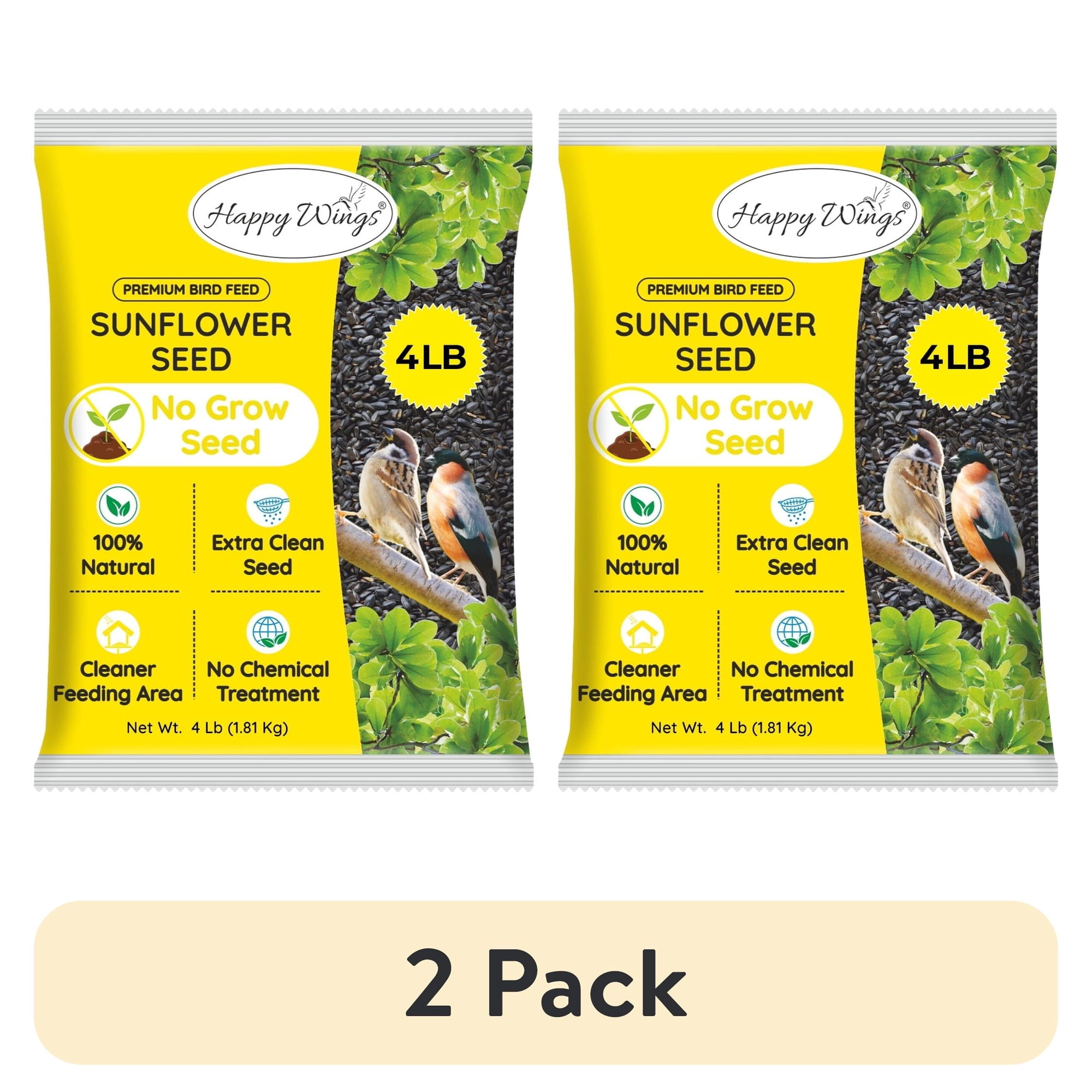 (2 pack) Happy Wings 4lbs No Grow Sunflower Seed Wild Bird Seed -Food for Wild Birds - Dry