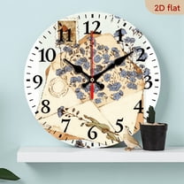 2D Flat 1pc 10Inch Wooden Silent Non-Ticking Wall Clock - Battery-Powered Round Wooden Clock with Vintage Floral Design, 10x10 Inch for Living Room, Bedroom, Office, Kitchen Decor