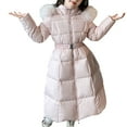 thumbnail image 4 of KAUOD Girls Quilted Parka Coats Winter Waterproof Padded Insulated Puffer Jackets Kids Long Faux-F𝐮r Hood down Outwear, 4 of 9