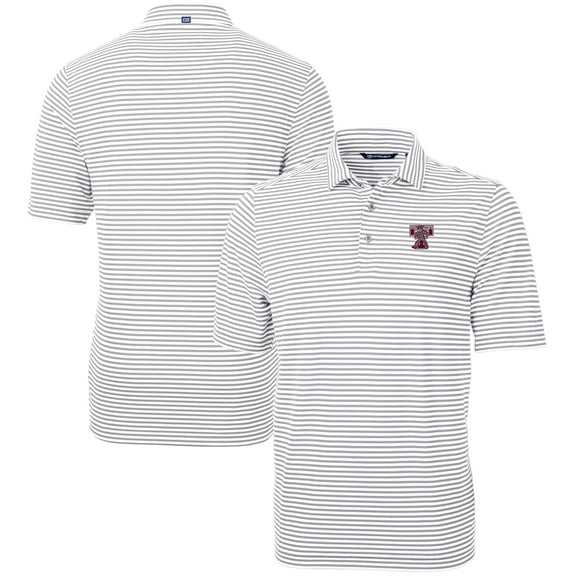 Men's Cutter & Buck  Gray Texas A&M Aggies Vault DryTec Virtue Eco Pique Stripe Recycled Polo