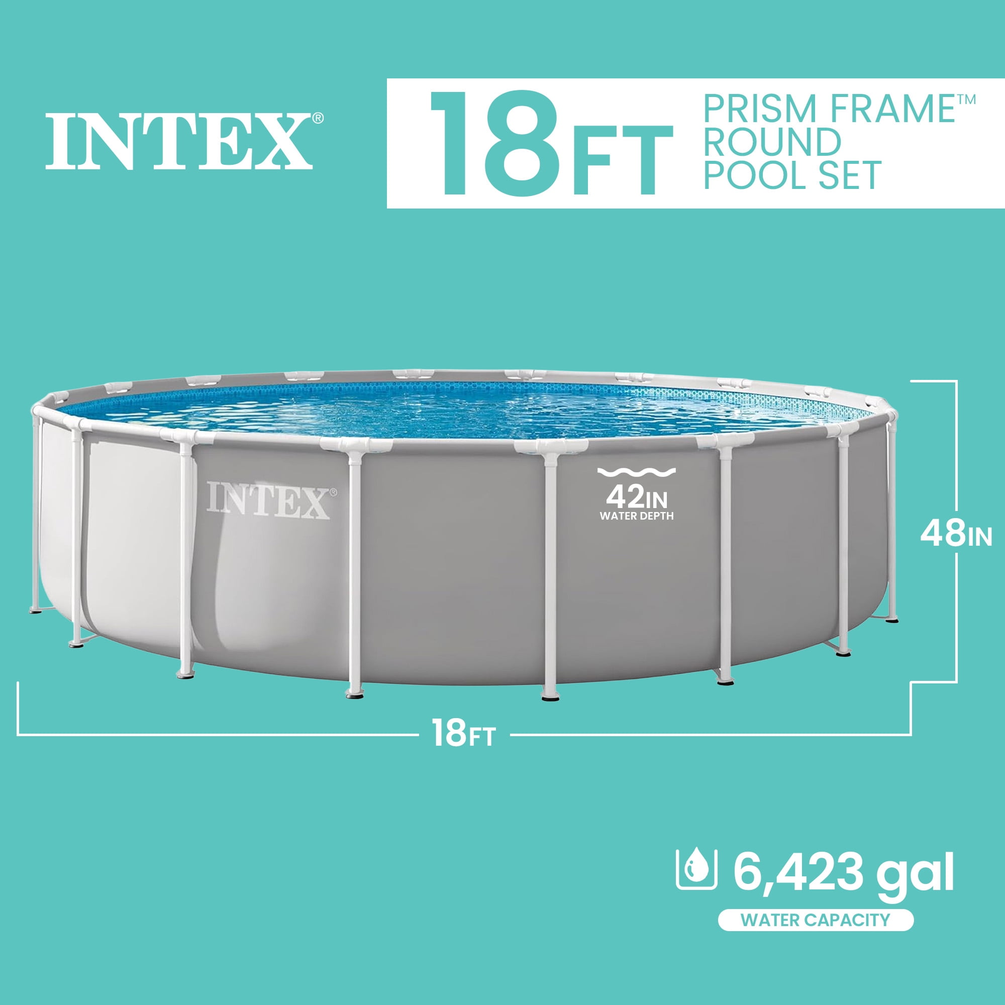 INTEX 26731EP Prism Frame 18'x48" Above Ground Pool w/ Pump, Ladder, Cover, Ground Cloth