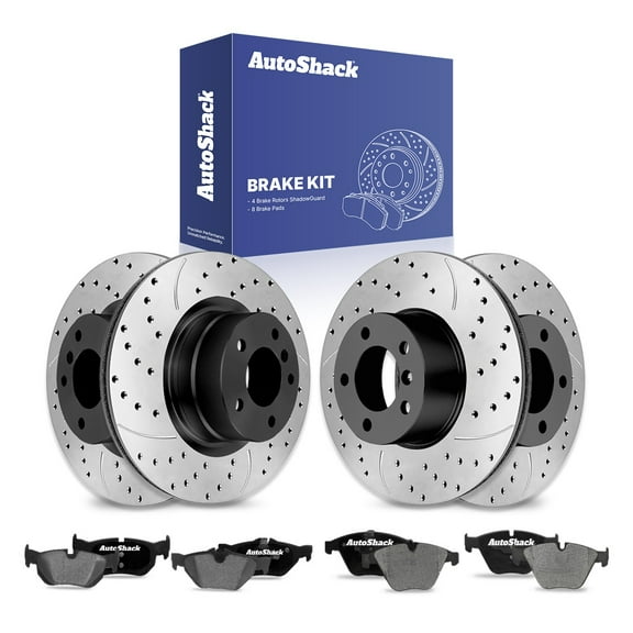 AutoShack Front Vented & Rear Vented Drilled & Slotted E-Coated Brake Rotors   Ceramic Pads 12-PC Brake Kit Replacement for 2010-2013 BMW 328i 2010-2011 BMW 323i ShadowGuard