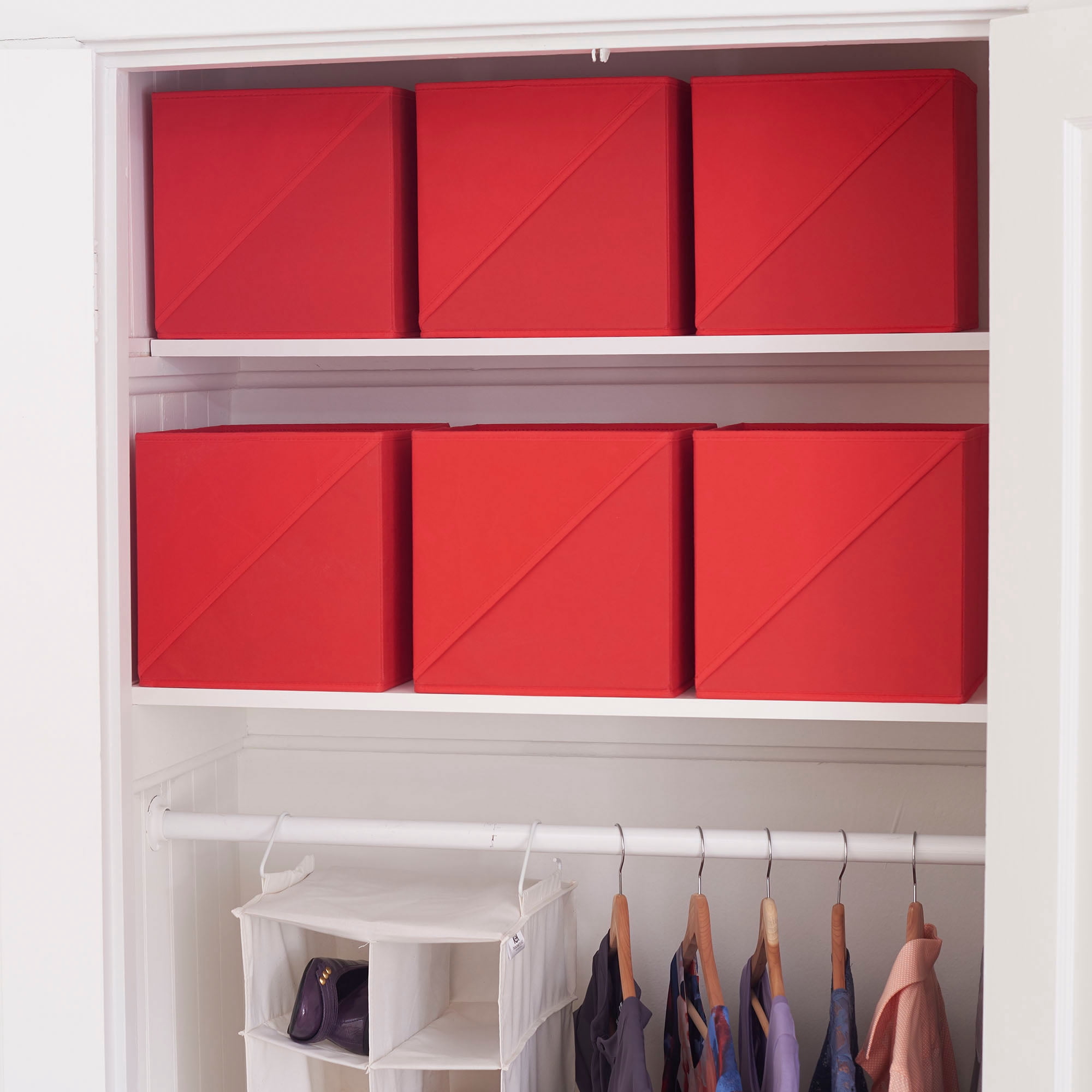 Household Essentials Diagonal Pull Collapsible Fabric Cube Open Storage Cubes, 6-Pack, Red