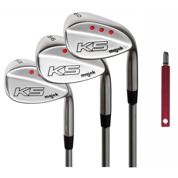 Majek Golf Senior Ladies Complete Wedge Set: 52° Gap Wedge (GW), 56° Sand Wedge (SW), 60° Lob Wedge (LW) Right Handed Ladies Flex Steel Shaft.   Free Wedge Groove Sharpener (Red)