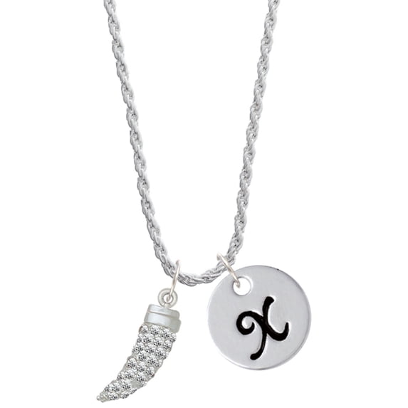 Delight Jewelry Silvertone Large Crystal Sabre Tooth Silvertone Script Initial Disc - X - Charm Necklace, 20"+3"
