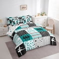 thumbnail image 4 of Homewish Eat Sleep Ballet Twin Bedding Sets 7-Piece for Kids, Chic Stripes Lines Bedding Comforter Set, Green Buffalo Patchwork Reversible Sheet Sets, Breathable Home Decor, 4 of 8