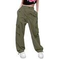 thumbnail image 2 of Endives Womens Cargo Pants Parachute Pants Baggy Wide Leg Pant Waterproof With Pockets Green, 2 of 6