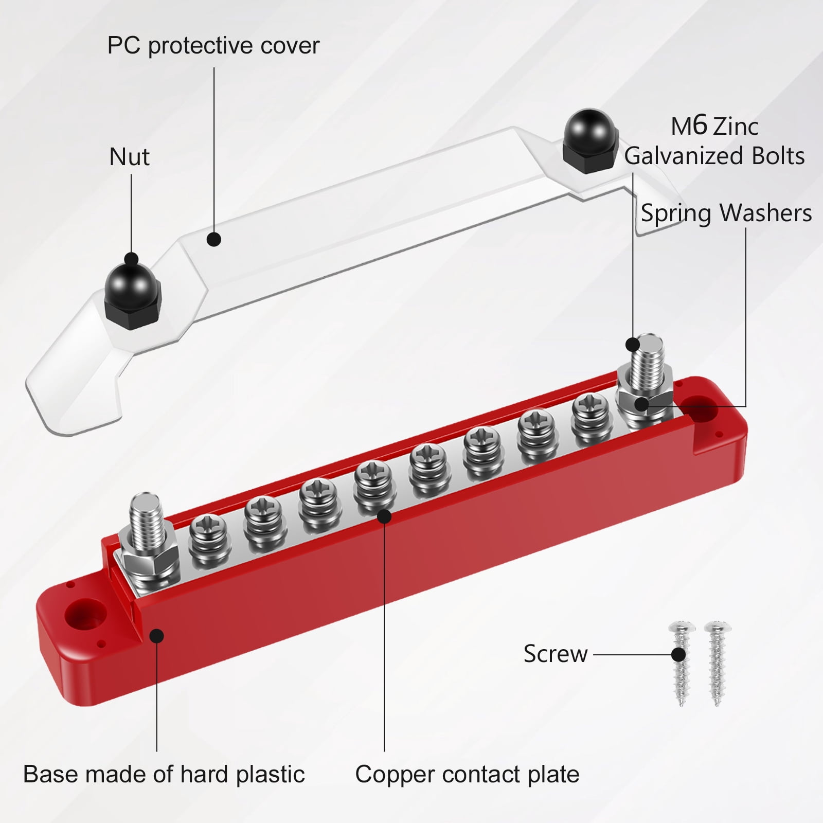 2Set Bus Bar Stainless Steel Terminal 1/4" 10 Circuit Power Distribution Block 12V Battery Bus Bar for Automobile Boat