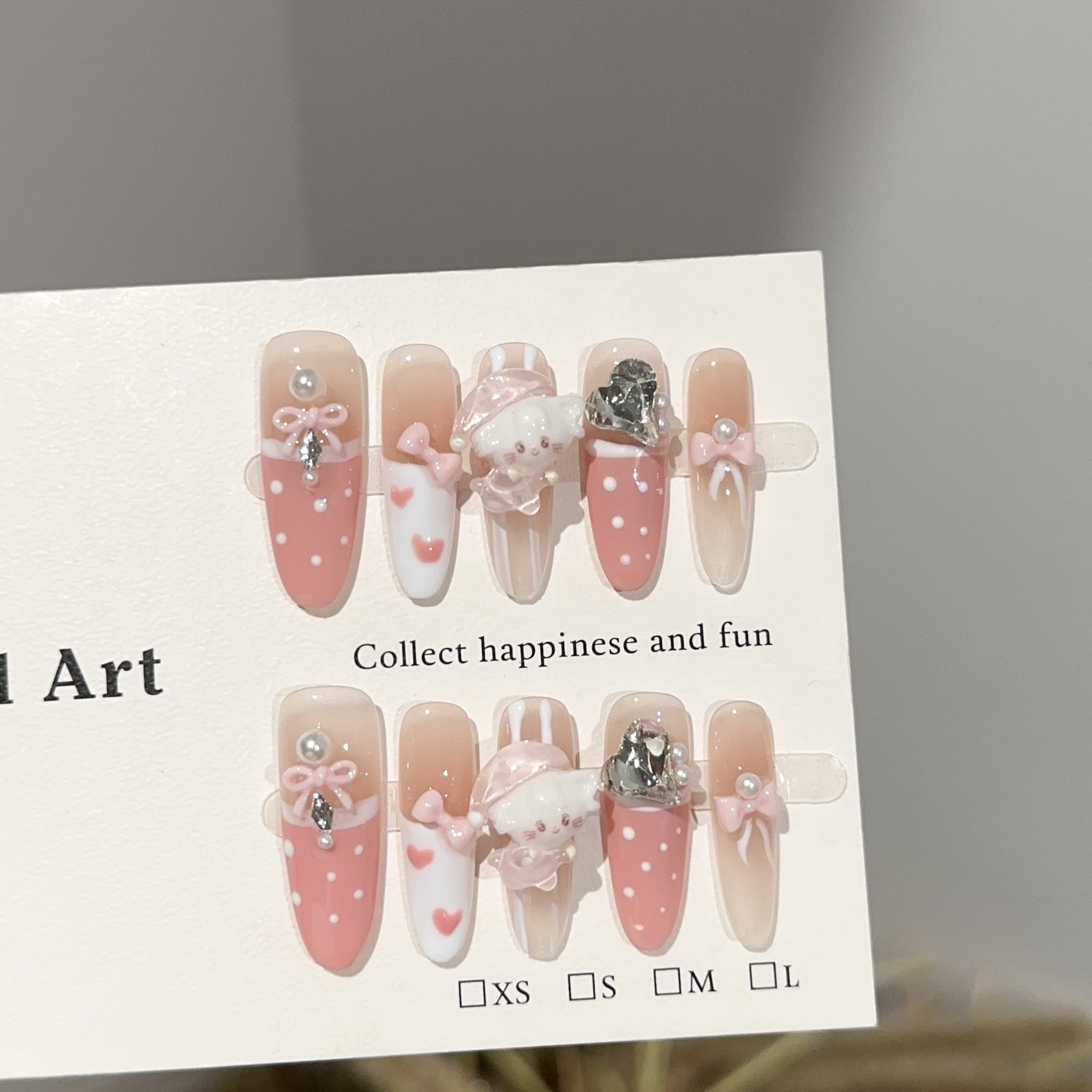 Pure handmade wearable nails high-end pink long nail pieces sweet and cute bow fake nail patches wholesale
