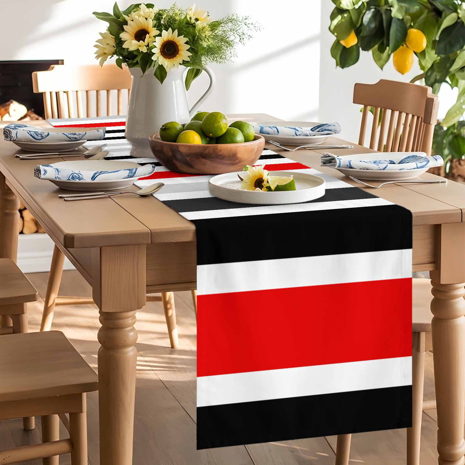Red Black Grey Stripes Table Runner 90 Inches Long, Modern Geometric Pattern Table Runners Tabletop Scarf Kitchen Dining Tables Decoration for Home Party Indoor Outdoor