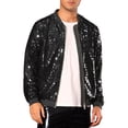 thumbnail image 1 of Chaquetas Varsity de lentejuelas INSPIRE CHIC para hombres, chaqueta bomber brillante y chispeante con cremallera para festivales y discotecas, talla XL, negra, 1 of 5