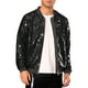 thumbnail image 1 of Chaquetas Varsity de lentejuelas INSPIRE CHIC para hombres, chaqueta bomber de béisbol brillante y chispeante, con cremallera, color negro, 1 of 5
