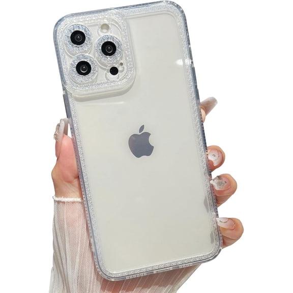 for iPhone 12 pro Sparkly Cute Transparent Case, Soft Silicone TPU, Camera Raised Protection, Anti-Slip and Anti-Shock, Glittering Suitable for Women, Girls - Clear
