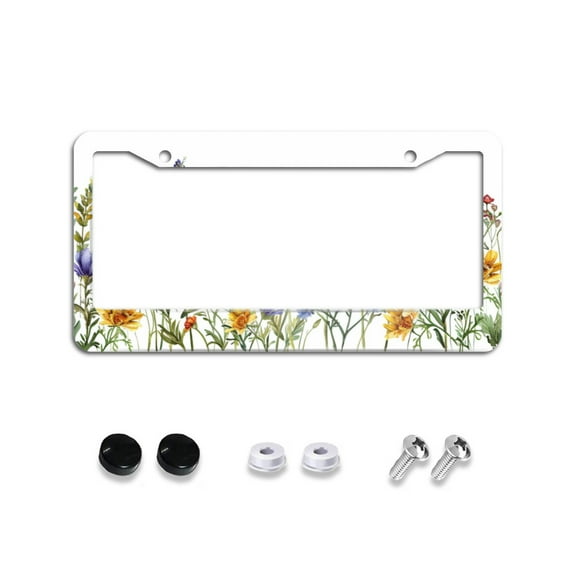 Colorful Wildflower Garden 1 License Plate Frames for Women Men Car Plate Holder Cover Metal Tag Aluminum Car Accessories Front Rear Plate Decor
