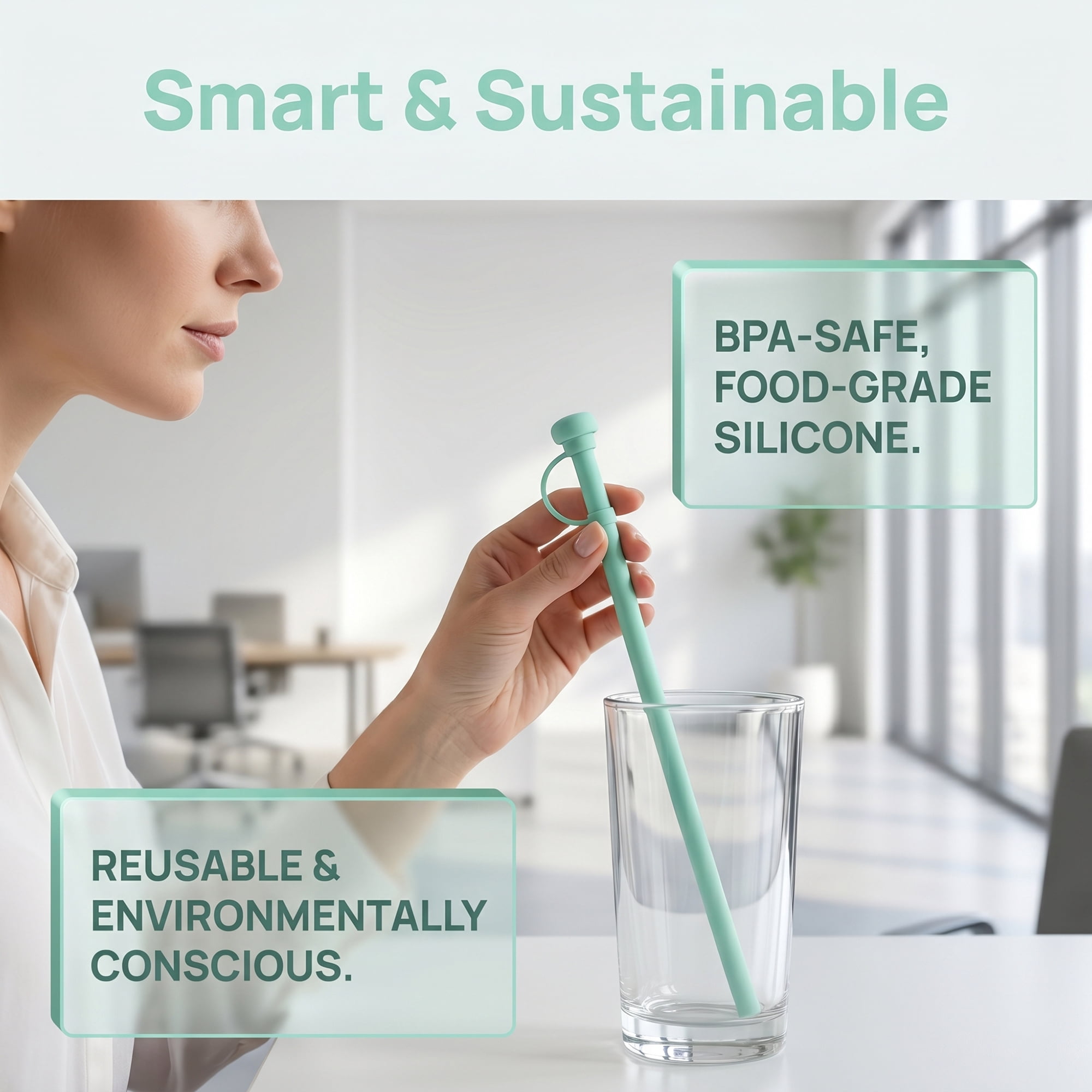 Unique Bargains 8Pcs Reusable Durable Silicone Dishwasher Safe Straws Green