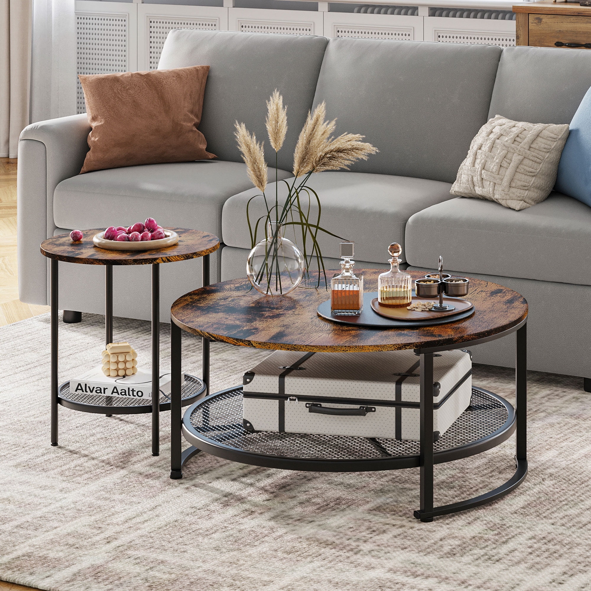 LINSY HOME Coffee Table Set of 2, Round Cocktail Table for Living Room