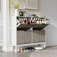 thumbnail image 1 of Shoe Storage Cabinet with 4 Flip Drawers, Farmhouse Fluted Shoe Organizer with Metal Legs, Freestanding Hidden Slim Narrow Shoe Rack for Entryway, Foyer, Hallway, 1 of 7