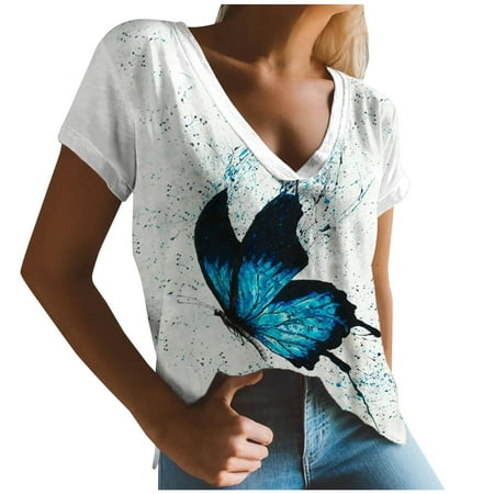 

Plus Size Tops for Women Womens Shirts Leisure Women s Crew Neck Summer Sexy Gradient Print Regular Women s Short Sleeve Top Nursing Tank Tops Black Corset Top on Sale Clearance White M