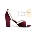 thumbnail image 3 of BLISSFUL STEP Velvet Colorblock Ankle Strap Chunky Heel Sandals for Women Burgundy 6, 3 of 8