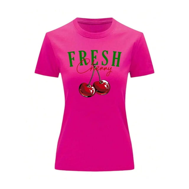 Playera Blusa De Cerezas Fresh Cherry Ropa Para Mujer Ropa Para Dama Color Fucsia Talla Chica Marca Emil SaEs