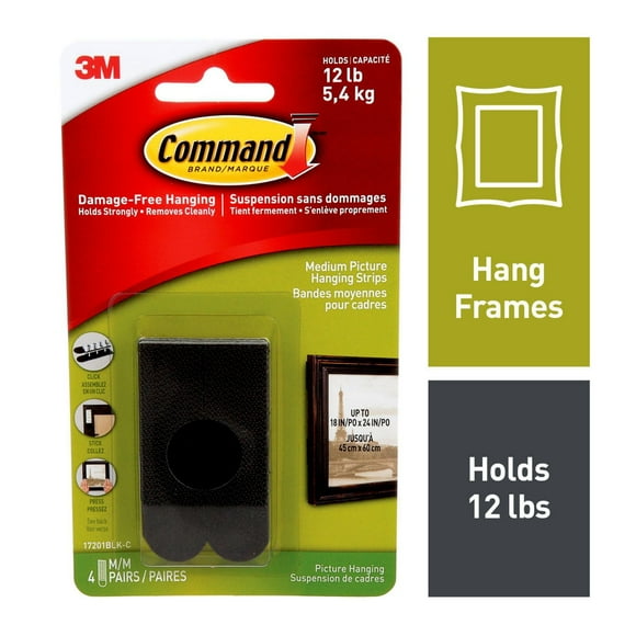 Command™ Picture Hanging Strips 17201BLK-C, Black, Medium, 8 Strips Per Pack