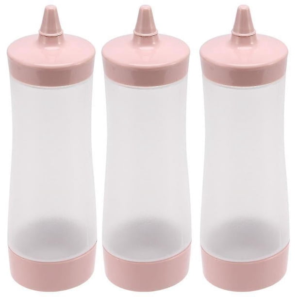 3x Botella Exprimidora YONGSHENG Salsera Salsa de Plástico Vinagre Dispensador de Condimentos Rosa Transparente