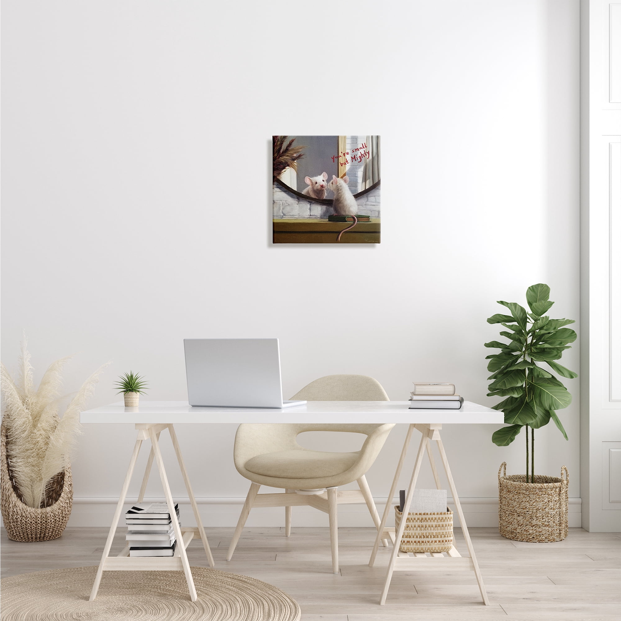 Small but Mighty Sentiments Adorable Mouse in Mirror Animals & Insects Gallery-Wrapped Canvas Print Wall Art, 17x17