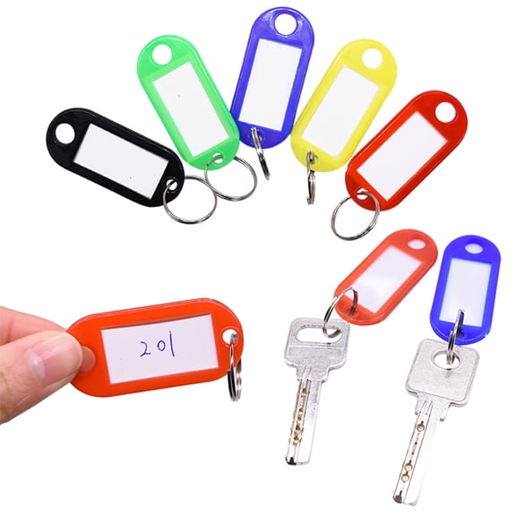 SmartBy 50Pcs Keyring Tags Plastic Key Fobs ID Tags with Split Keyring Paper Insert Key Tags Writing Paper Keychain Organizer