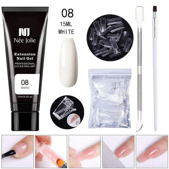 DPTALR Poly Extension Gel Nail Kit, Clear Builder Jelly Gel Nude Poly Nail Enhancement Trial All-in-One French Kit With Mini Nail For Nail Art Kit Nails 15ml