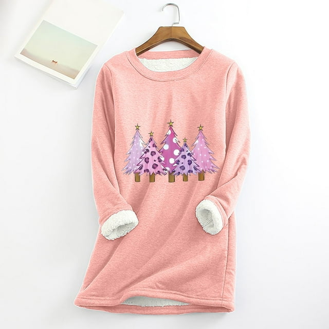 Meihcang Chandails en Molleton pour Femmes Grande Taille Graphique Arbre de Noël Col Rond Chandail d'Hiver Chaud Doublé Sherpa