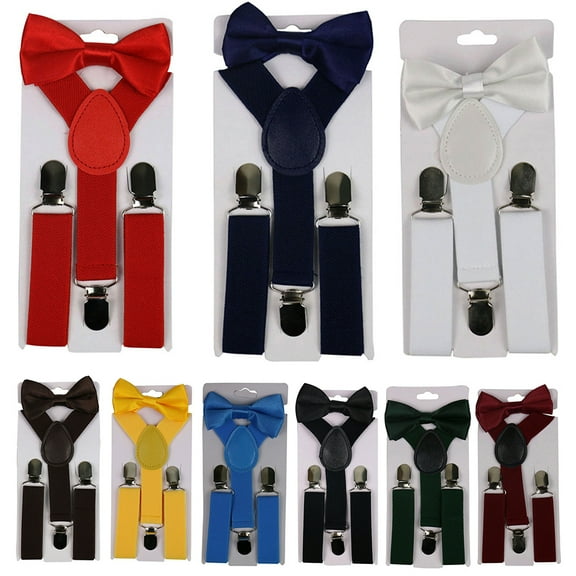 Walbest Kids Students Clip on Y Shape Elastic Suspenders Bowtie set Suspender for Boys and Girls Adjustable Elastic Classic Accessory Sets