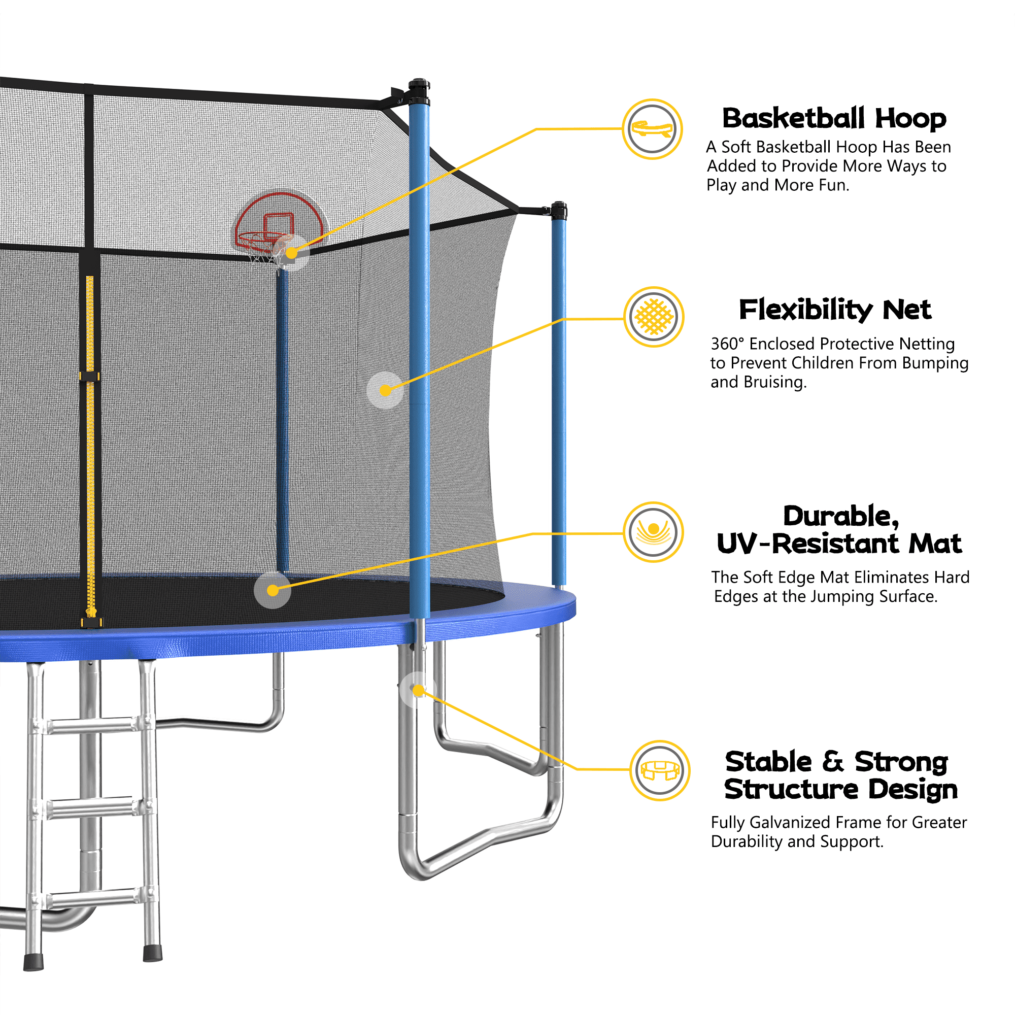Mersco 14ft Heavy Duty Trampoline PLAY for Kids and Adult,Outdoor with Safety Enclosure Net, Basketball Hoop,Ladder,Jumping Trampoline for Boys and Girls Birthday Gifts, Big Backyard Trampoline, Blue
