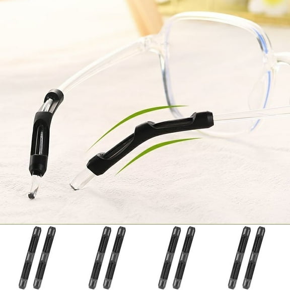 4 Pairs Anti-Slip Elastic Comfort Eyeglasses Temple Tips Sleeve, Soft and Well-Fitting Glasses Ear Cushion, Glasses Ear Grip, Eyeglass Arm Cushion - Black