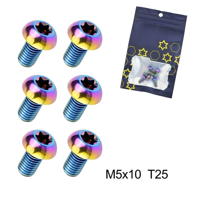6 Pcs Vis à Disque en Alliage Tc4 Ti Cnc T25 Frein à Disque Boulons Torx 5X10mm Multicolore