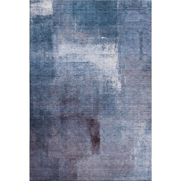 HomeRoots 665282 8 x 10 ft. Navy Blue & Ivory Abstract Transitional Washable Machine Made Rectangle Area Rug with UV Protection