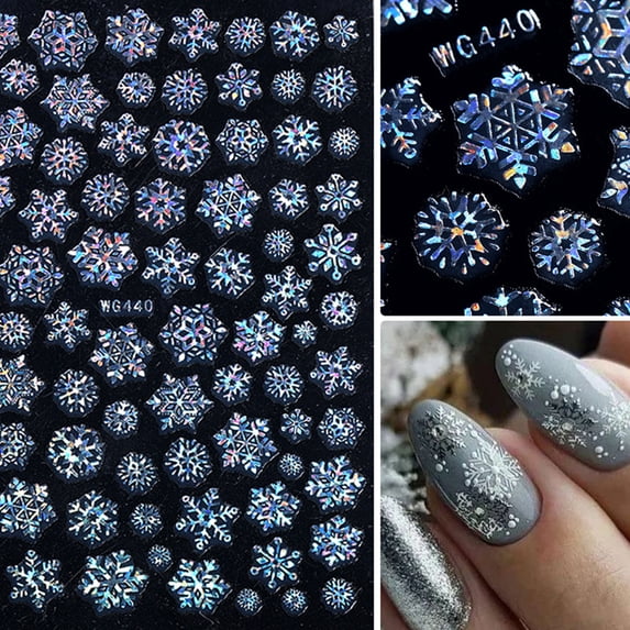 opvise Nail Sticker Christmas Style Snowflake Pattern Vivid Images White Snow Embossed Sticker Xmas Charms for Manicure