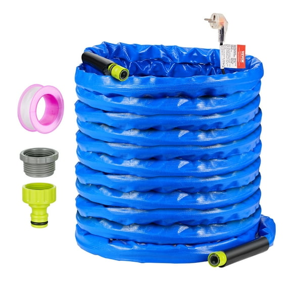 VEVOR 100ft Heated Water Hose for RV, Heated Drinking Water Hose with Corrugated Cover Antifreeze to -45°F, Automatic Self-regulating, 5/8" I.D. with 3/4" GHT Adapter, Lead and BPA Free