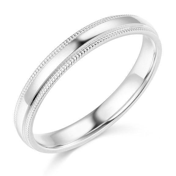 Wellingsale Ladies 14k White Gold Solid 3mm COMFORT FIT Milgrain Traditional Wedding Band Ring - Size 8