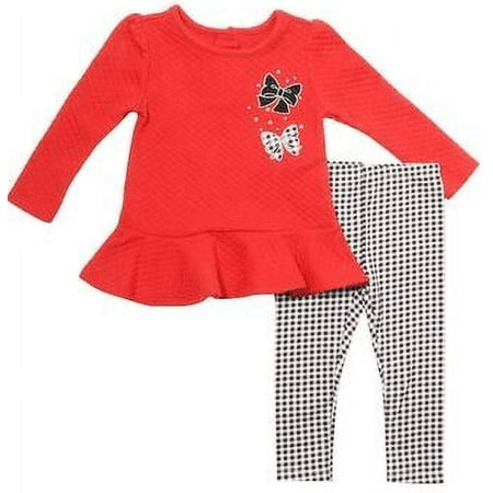 Kids Headquarters BLACK/WHITE Baby Girls Bow Top and Leggings Set, US 18 Months